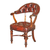 Fauteuil capitaines Chesterfield William IV en cuir restauré avec bois dur