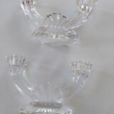 Pair of val st lambert imperial double light candlesticks