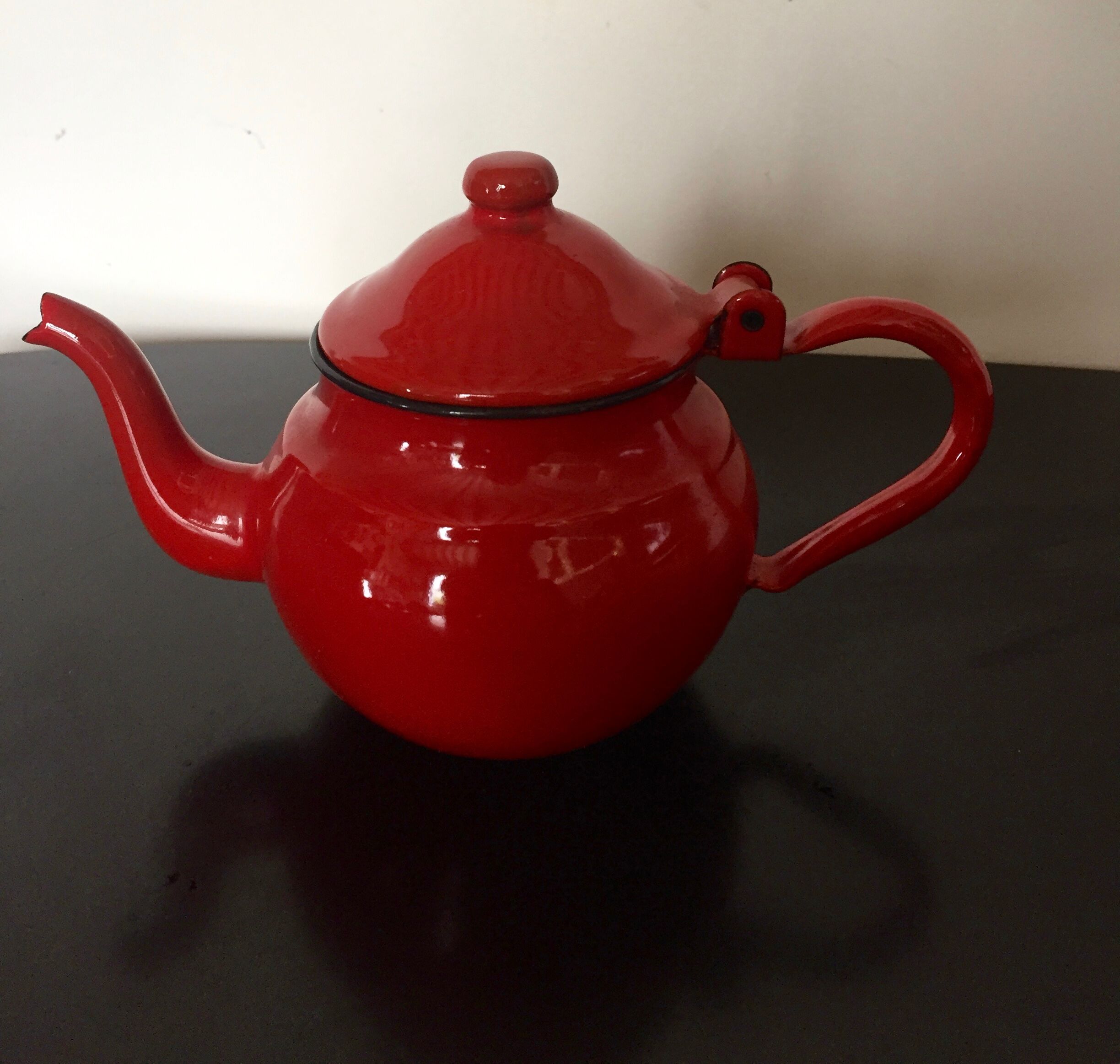 Red enamel teapot