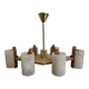 Vintage Scandinavian chandelier 6 lights – Wood and frosted Perspex – 1960s/70s