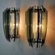 Pair of veca bicolor wall lamps, green murano glass, italy 1970