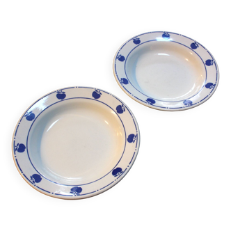 Lot de deux assiettes motif pomme bleue