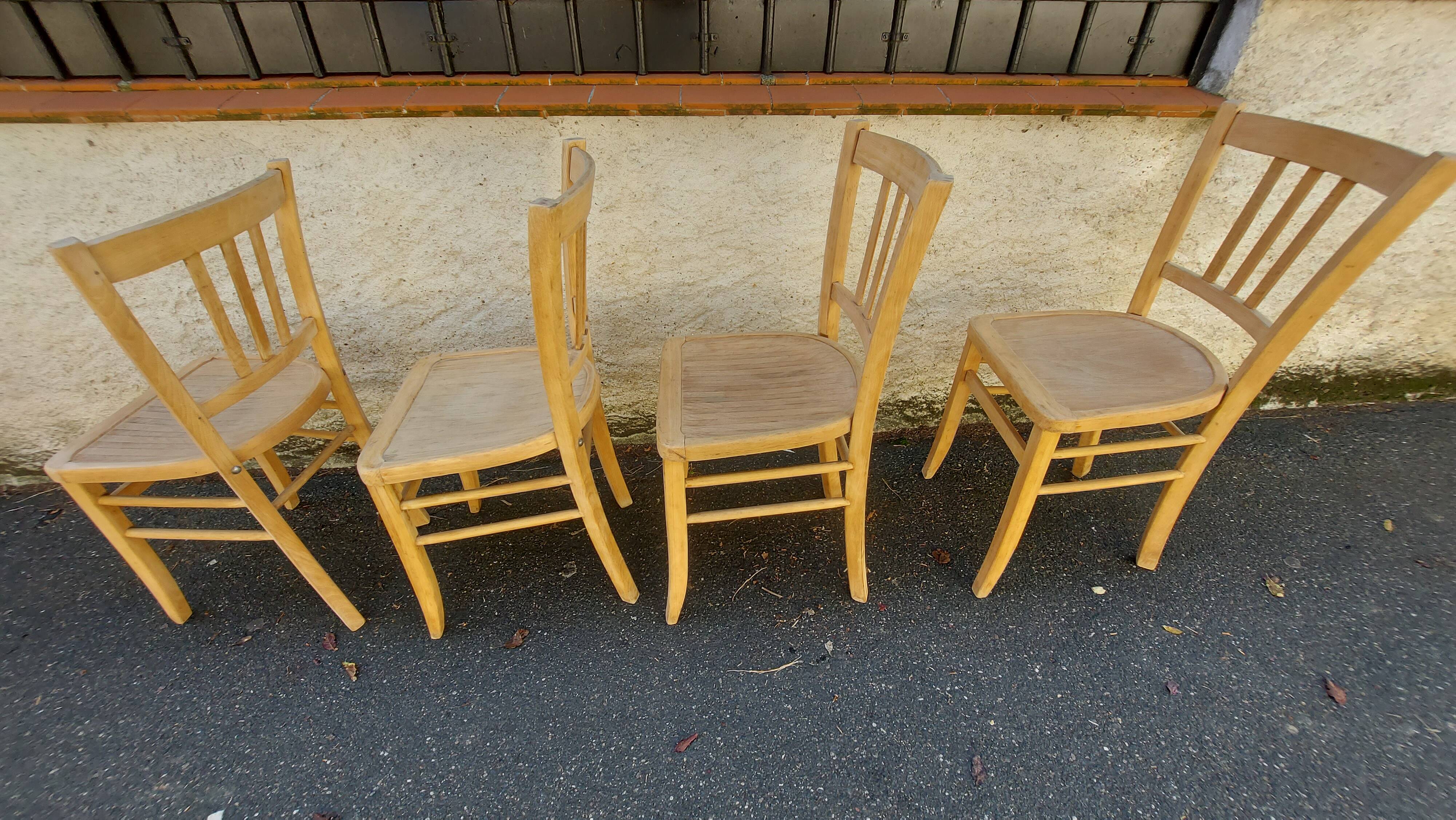 Set of 4 vintage bistro chairs, sanded, 1940/50