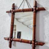 Antique Faux Bamboo Mirror - French Wall Mirror with Chain, 38×44 cm