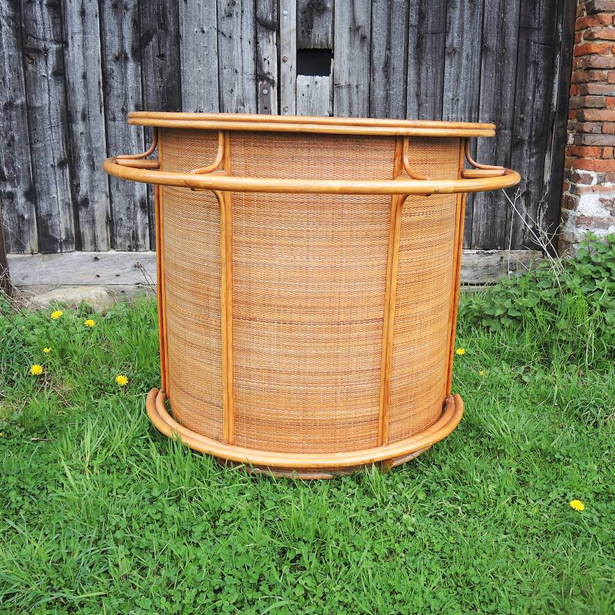 Old Rattan Bar with 2 Matching Stools