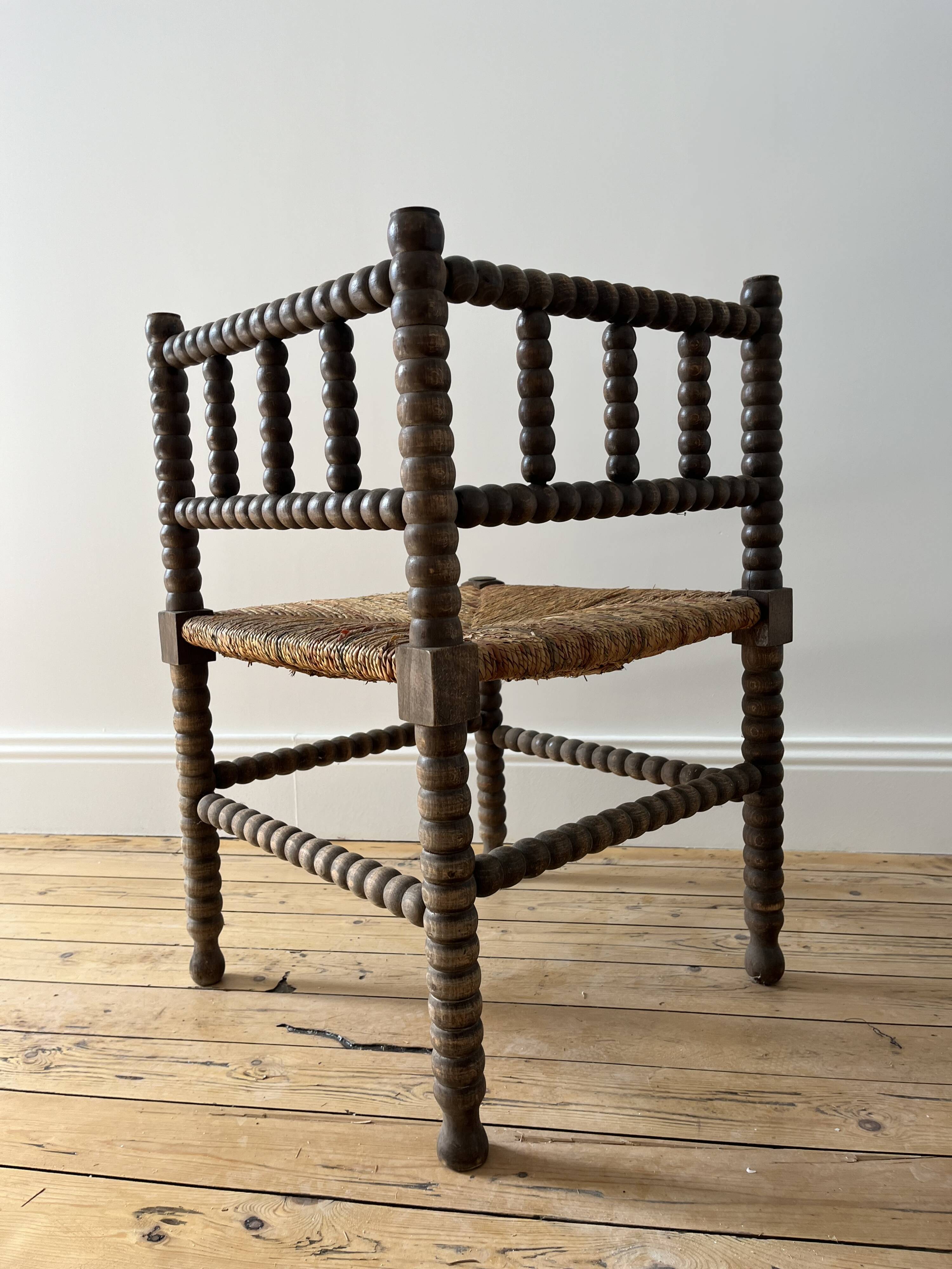 Turned wood corner chair