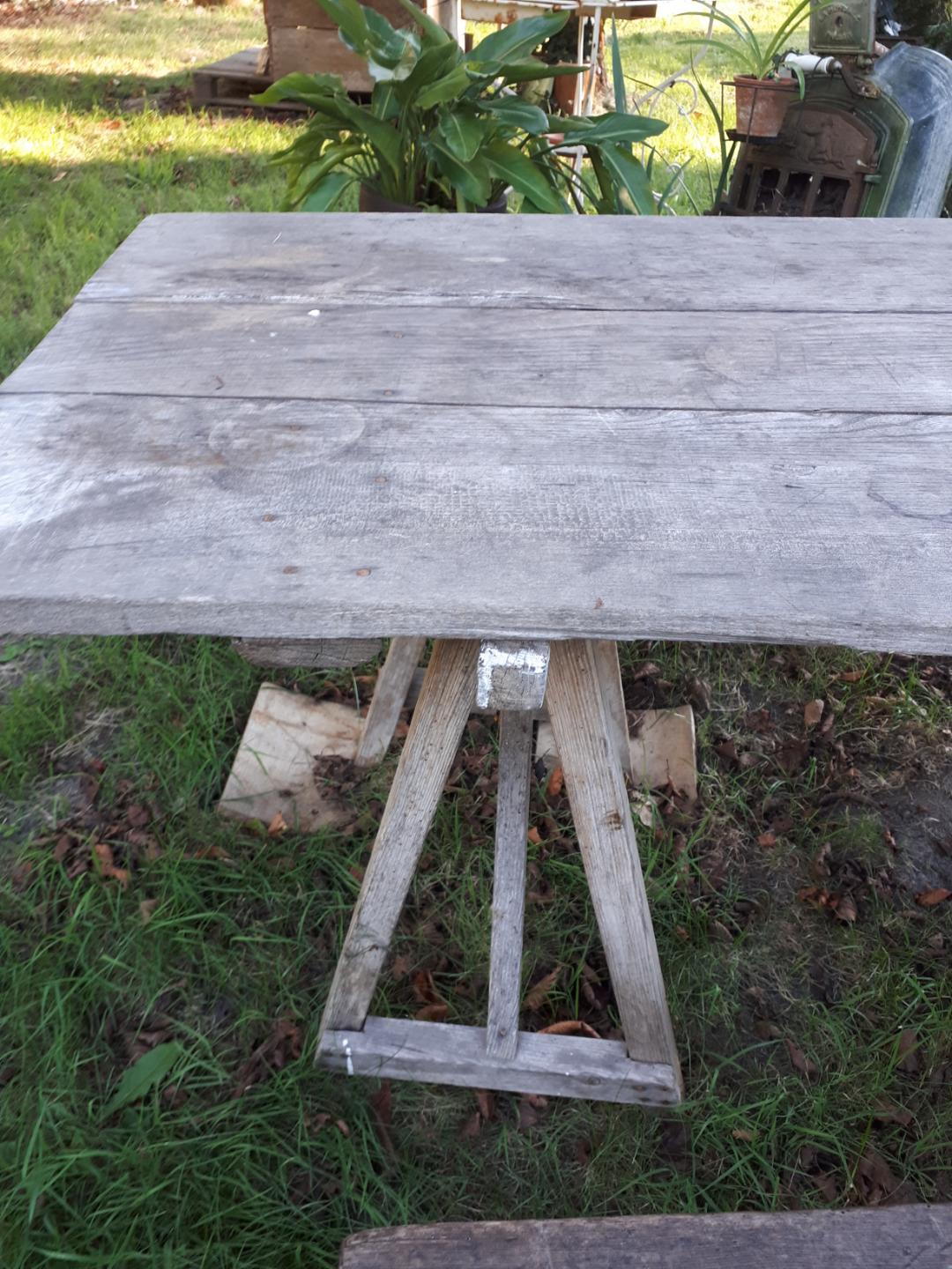 Vintage Guinguette table set with 2 benches