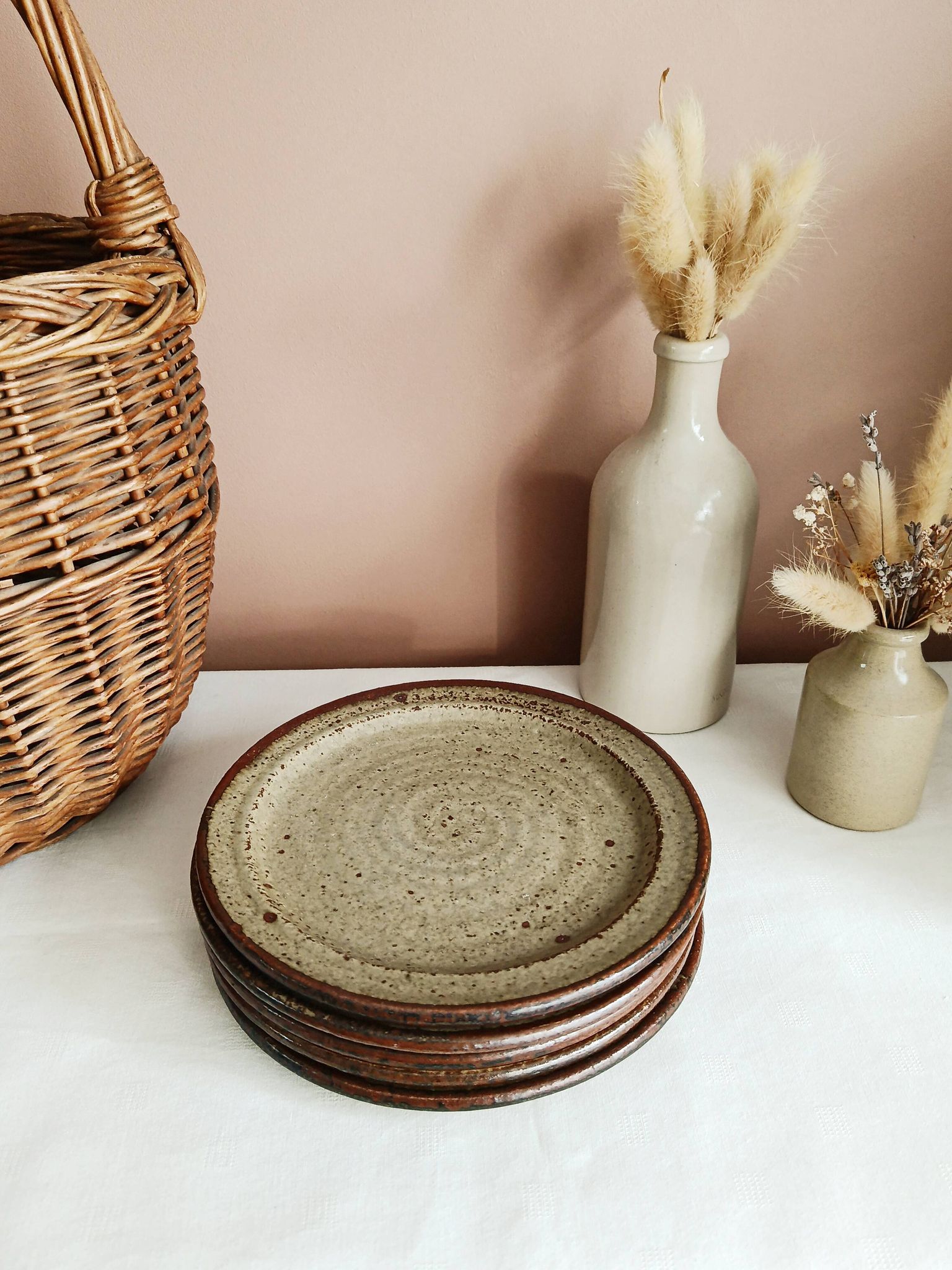 Set of 5 dessert plates by Jean Tessier, Le Cep, in pyrite stoneware.