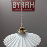 Ancienne suspension baladeuse en opaline plissée/drapée blanche Art déco 1930 Ø 24.5 cm