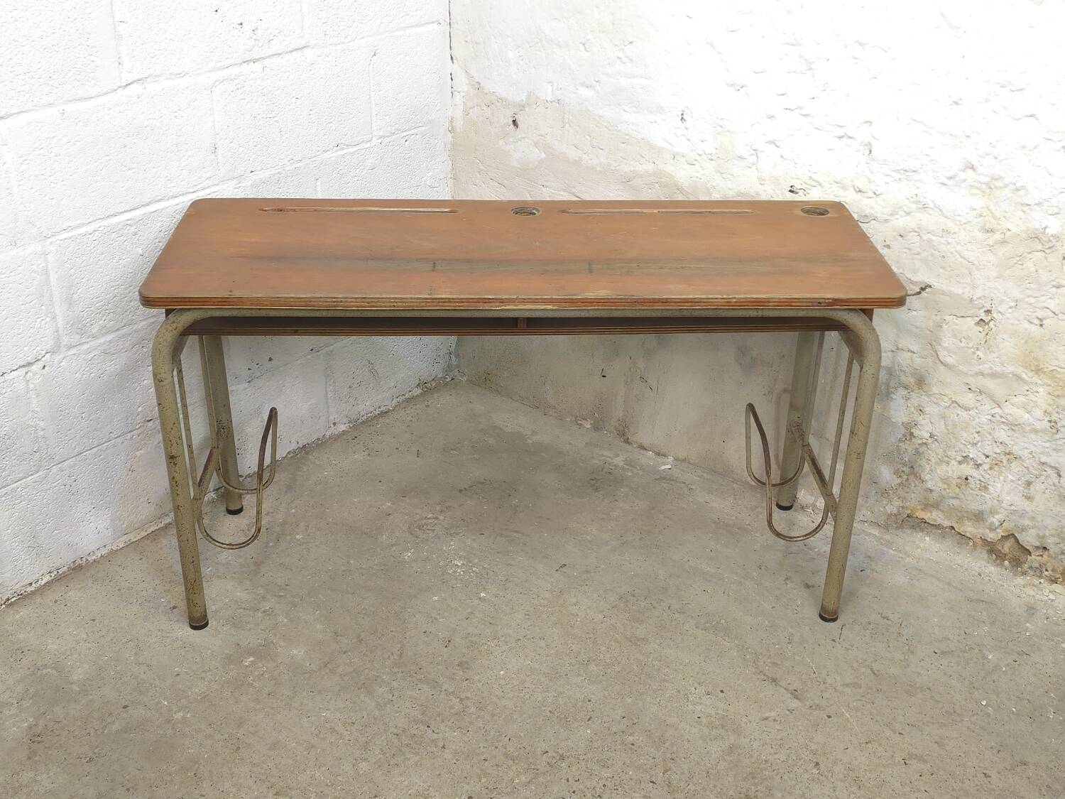 1960s double school desk in oak