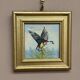 Mid-Century Oil on Panel – “ Birds” by Unknown, Vintage & Framed 11 × 11 cm