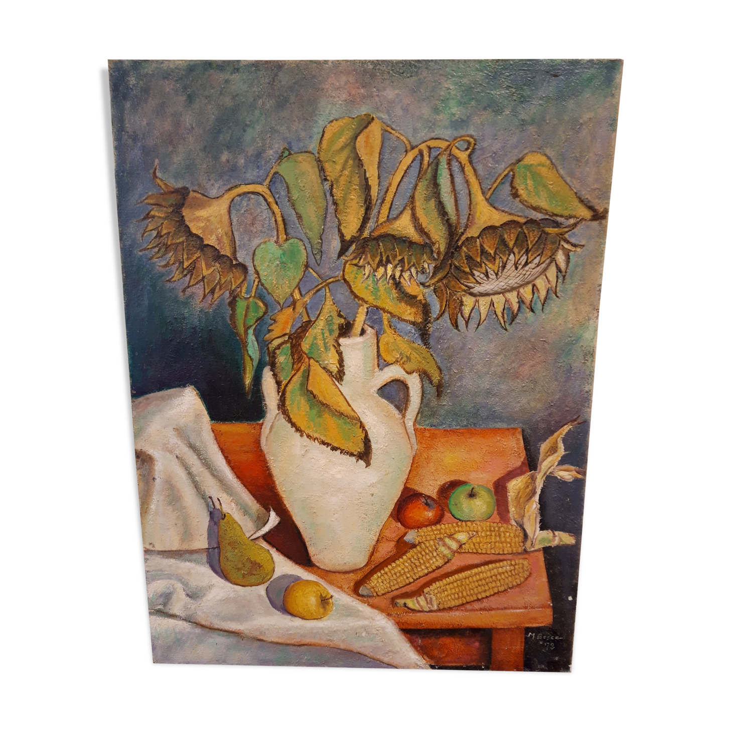 Oil on canvas, faded sunflowers