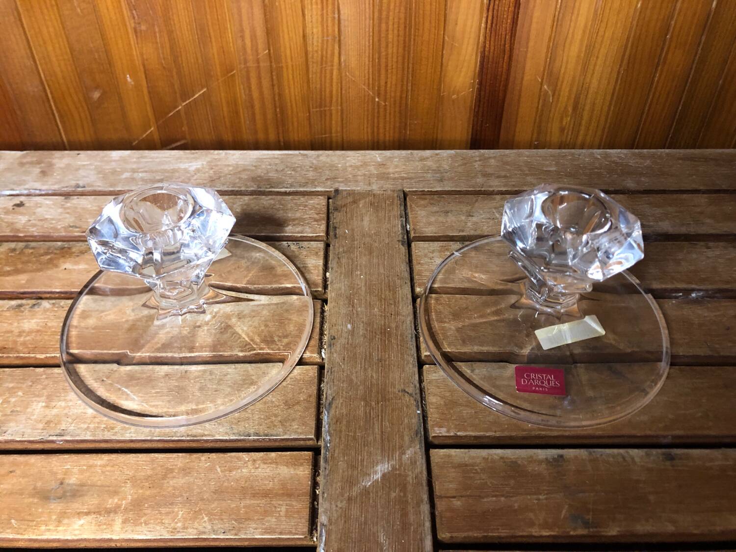 Old pair of cristal d'arques candle holders vintage crystal