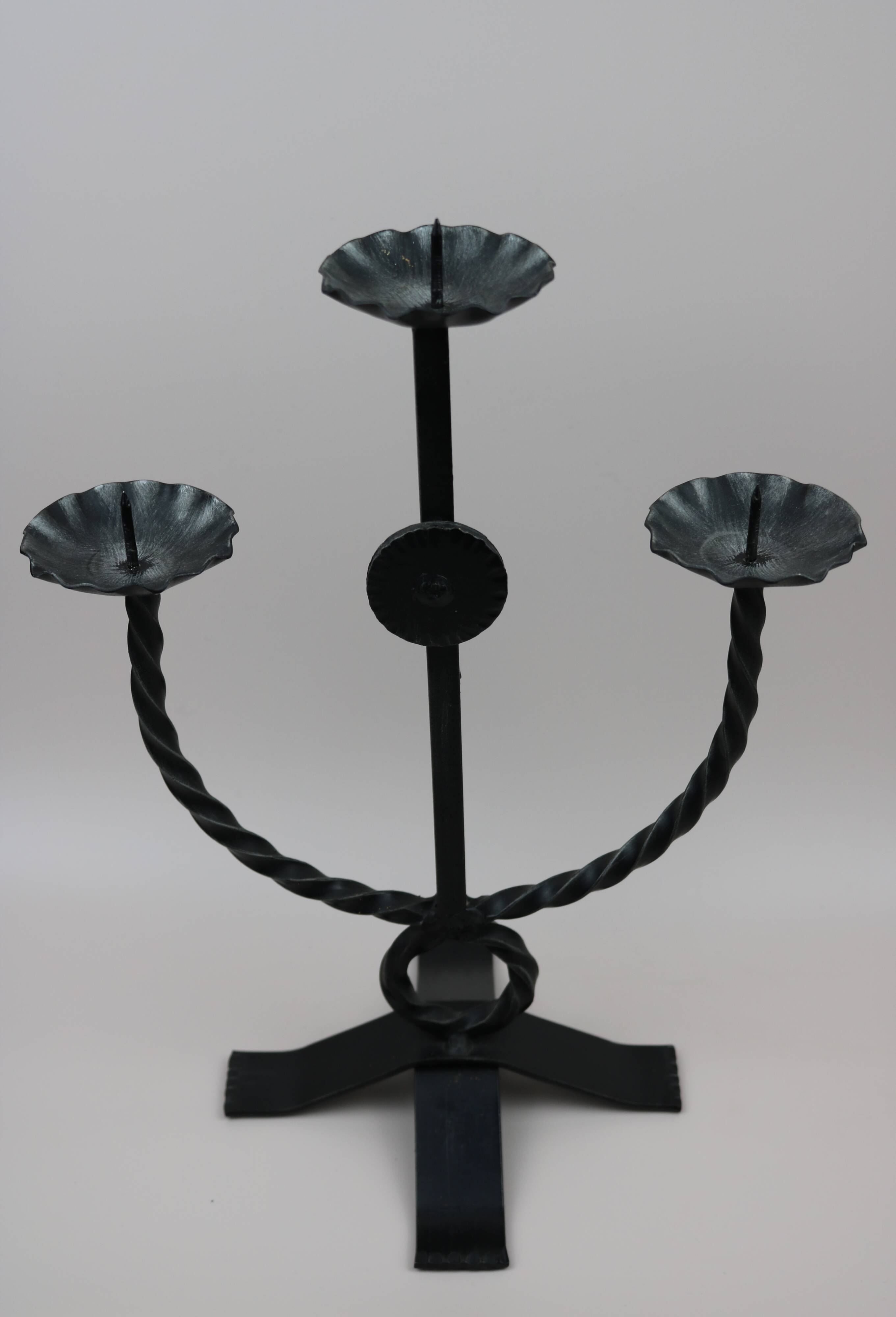 Brutalist style wrought iron candlesticks