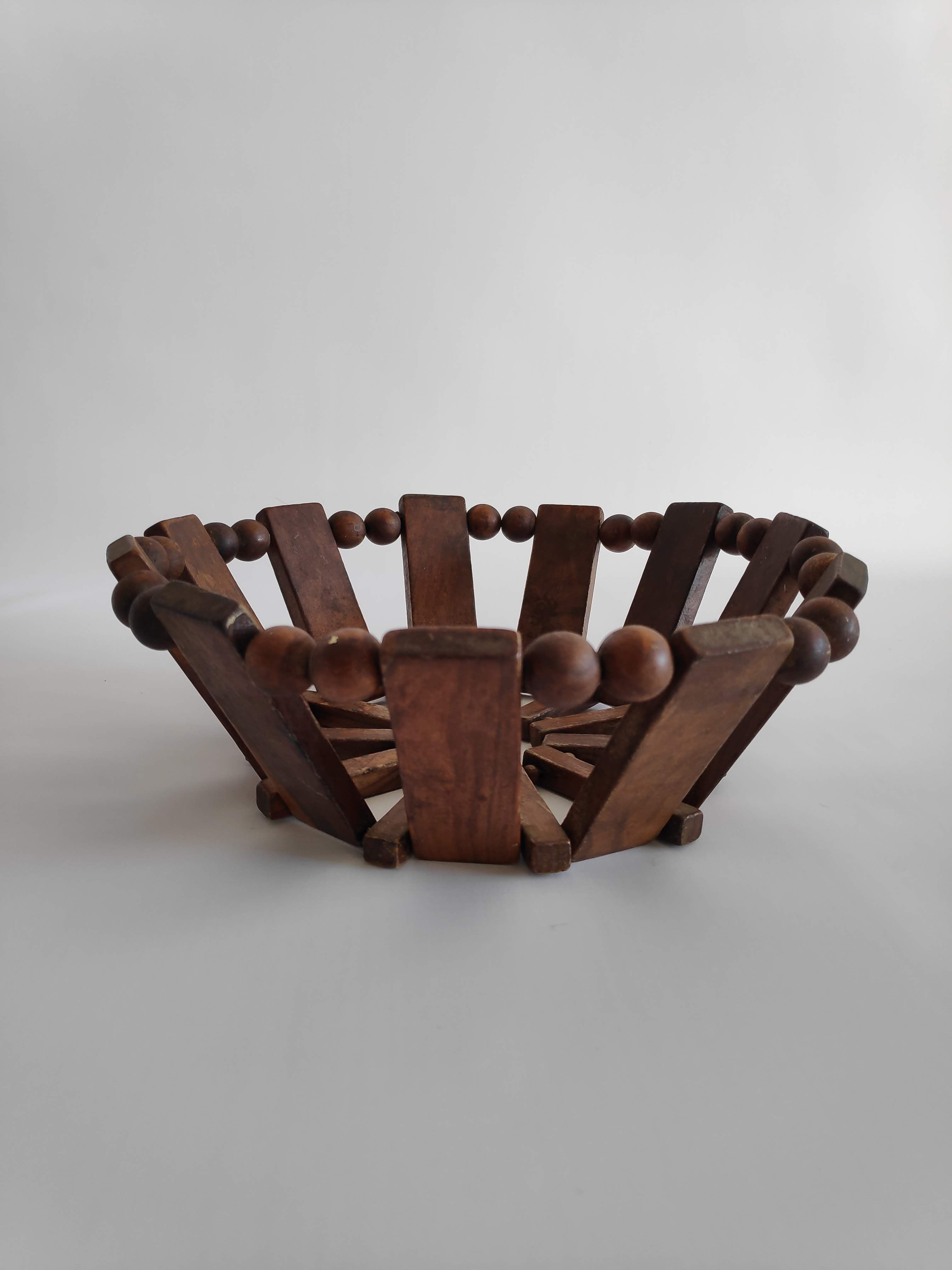 Vintage teak wood fruit basket or empty pocket in 60 years