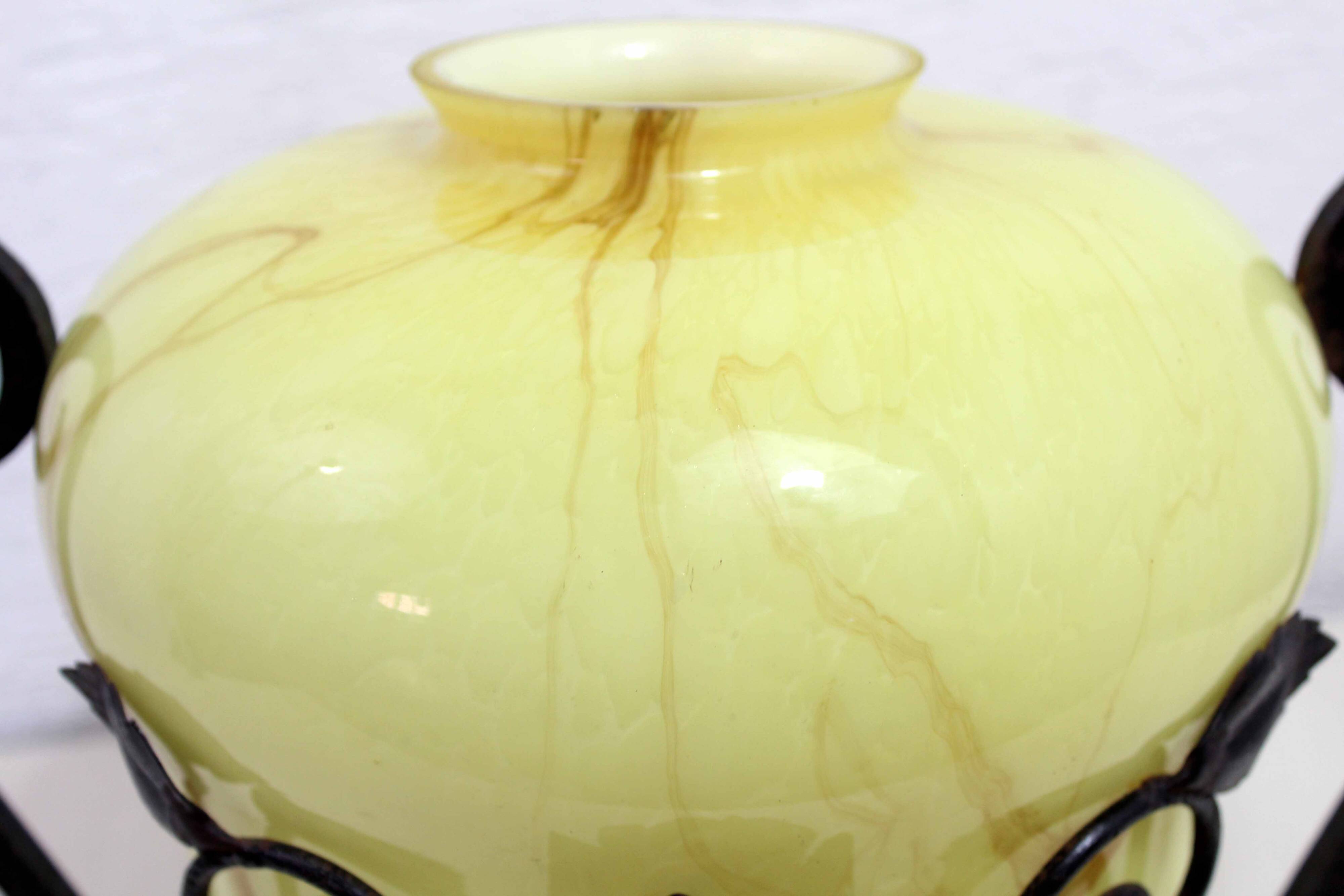 Art Deco transition glass and wrought iron vase