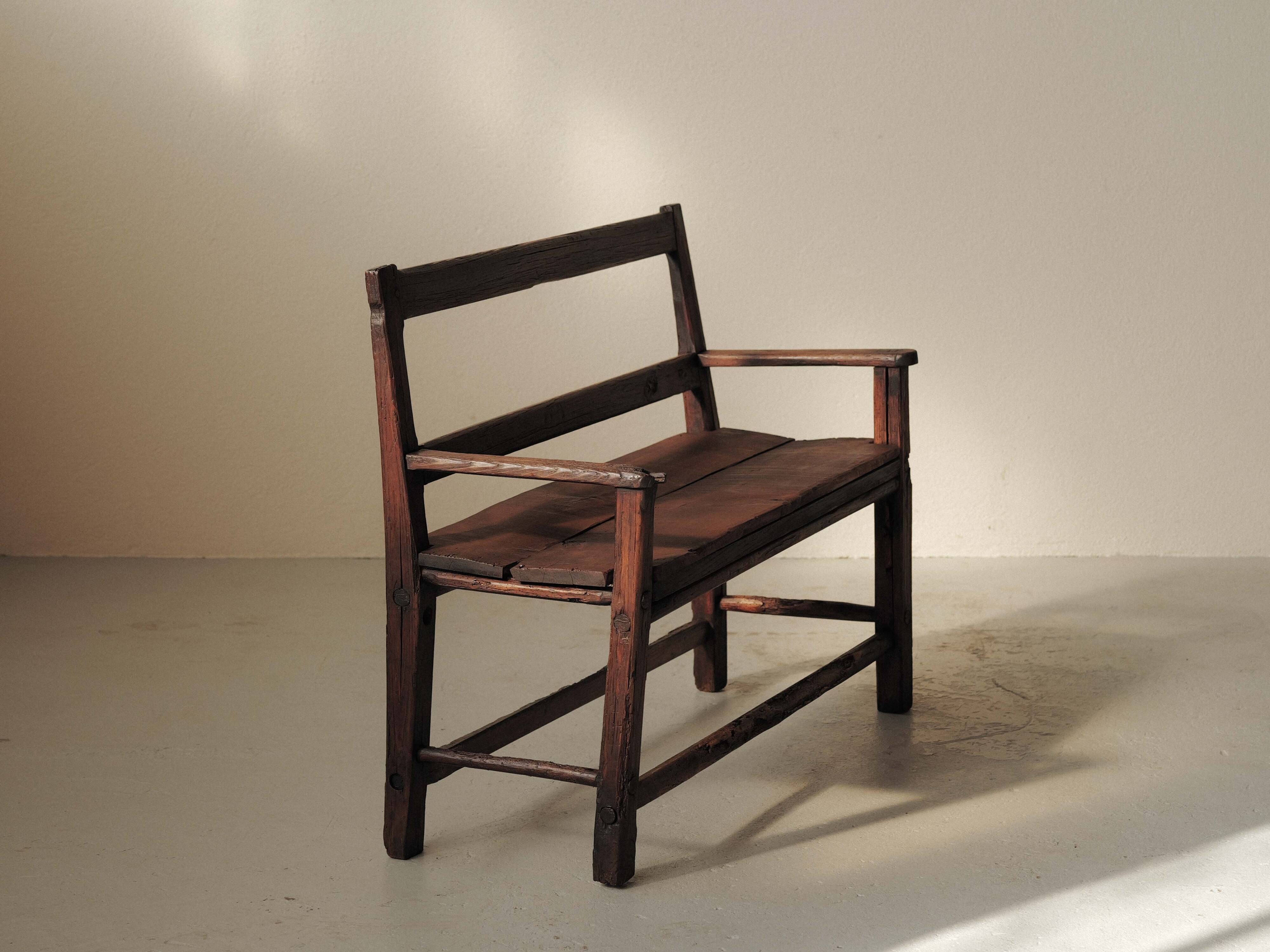 Solid wood cantou bench, Popular Art, 19th century