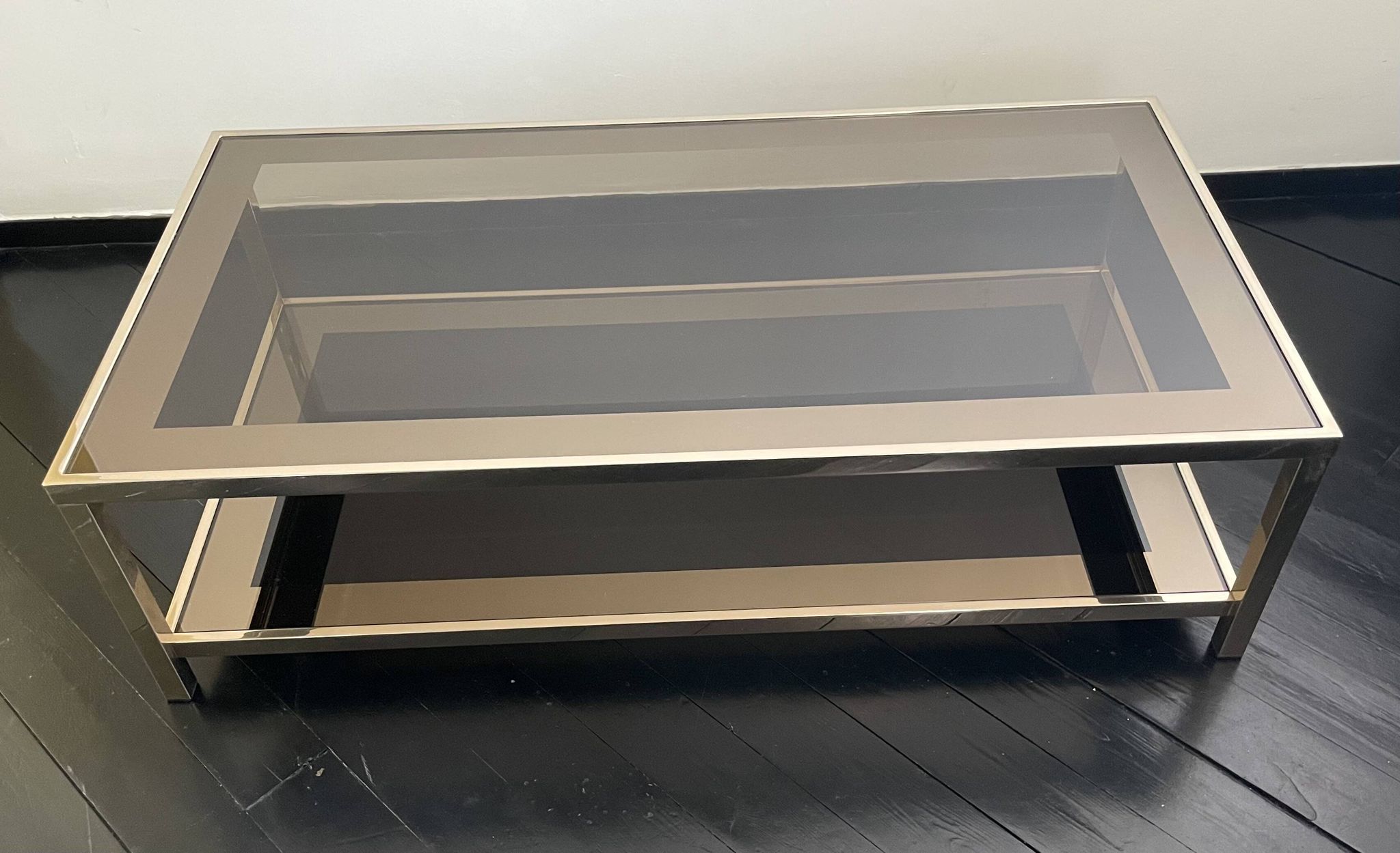24k gold plated and smoked glass coffee table, Dewulf Selection by Belgo Chrom