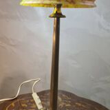 Lampe art nouveau en bronze abat jour pate verre 59x20