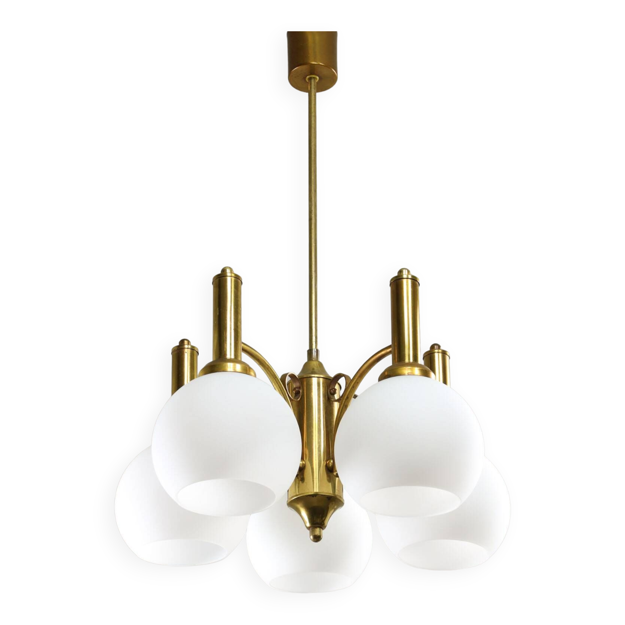 Mid-century Italian Brass and Opaline Chandelier
