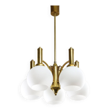 Mid-century Italian Brass and Opaline Chandelier