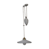 Suspension monte et baisse en opaline blanche – bords dentelés des années 1920.