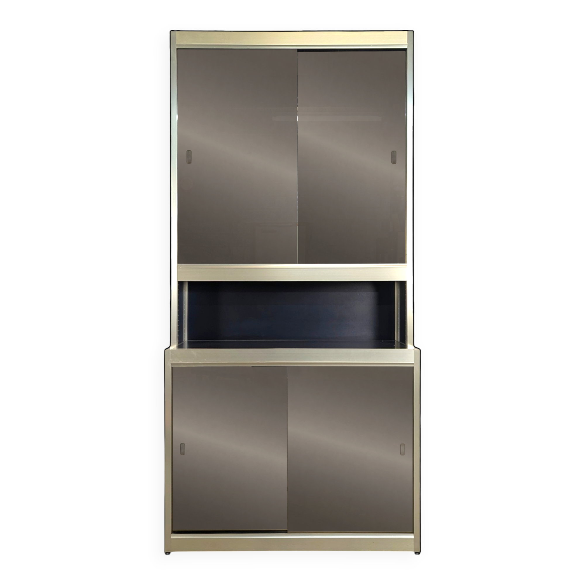 Vintage aluminium and glass display cabinet from the 1980s.