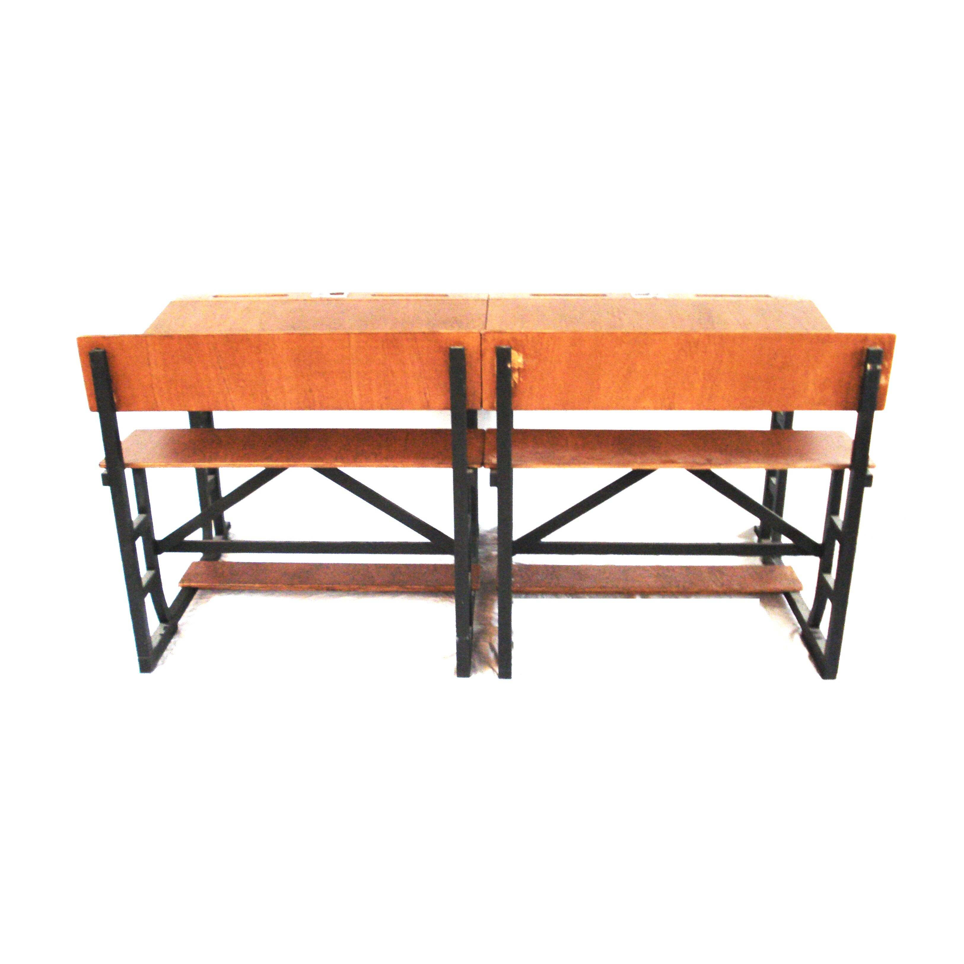 Large wooden school desk on wheels with desk flap, great for catering or the office
