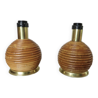 Pair of Italian lamps, rattan, bamboo, 1970