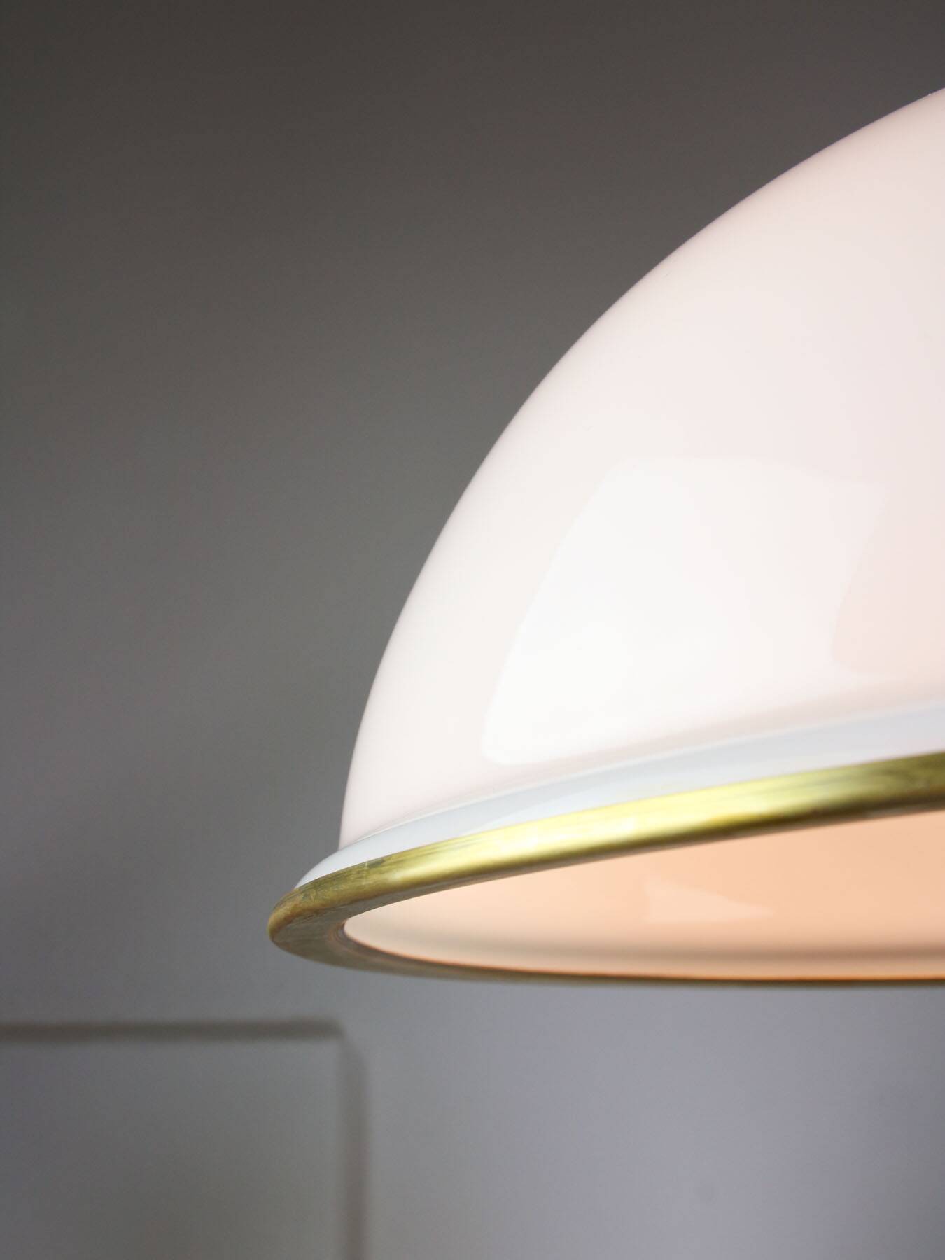 Mid-century Italian Brass and Opaline Pendant Lamp