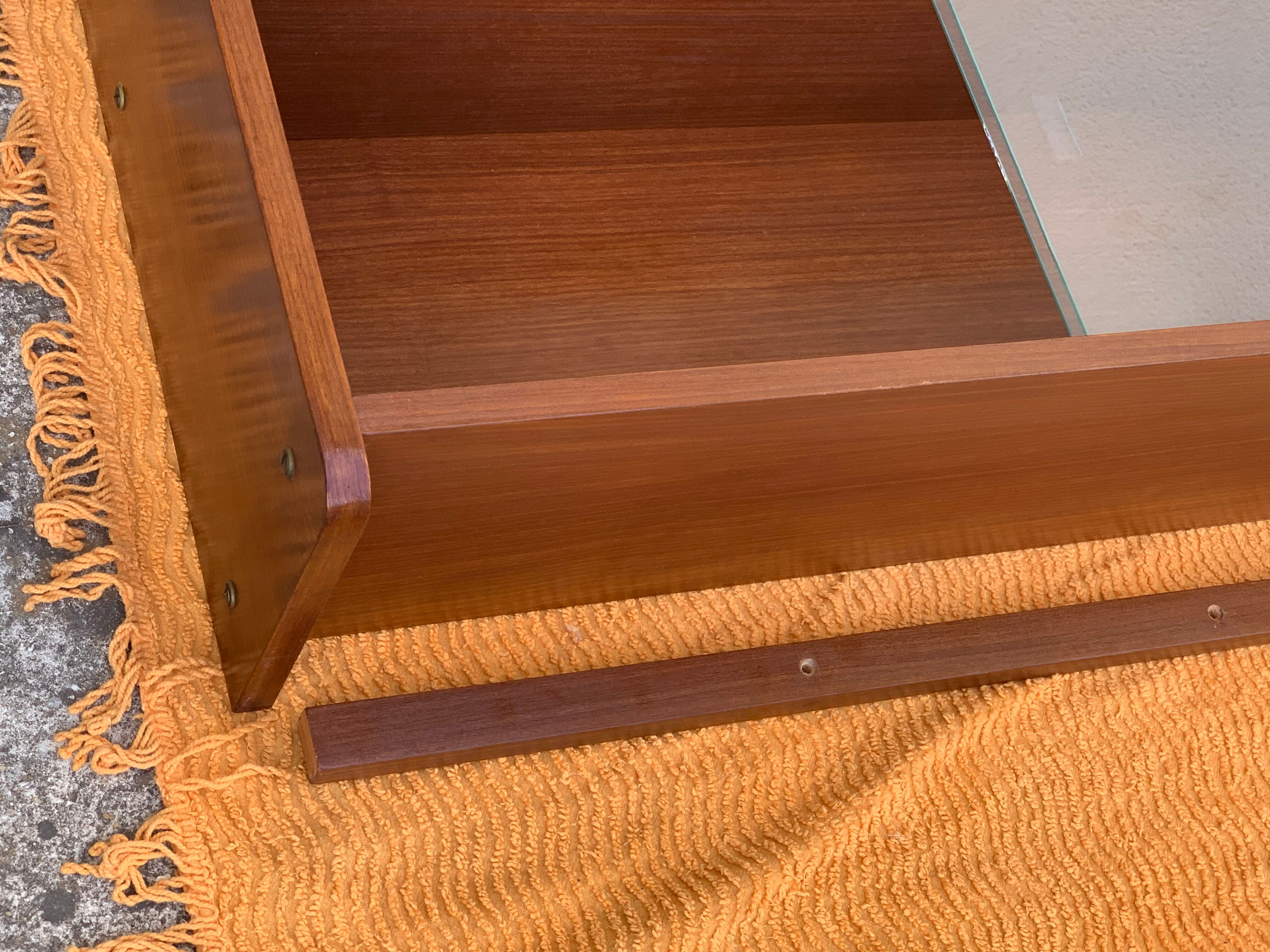 glass wall bookcase in vintage teak 1950
