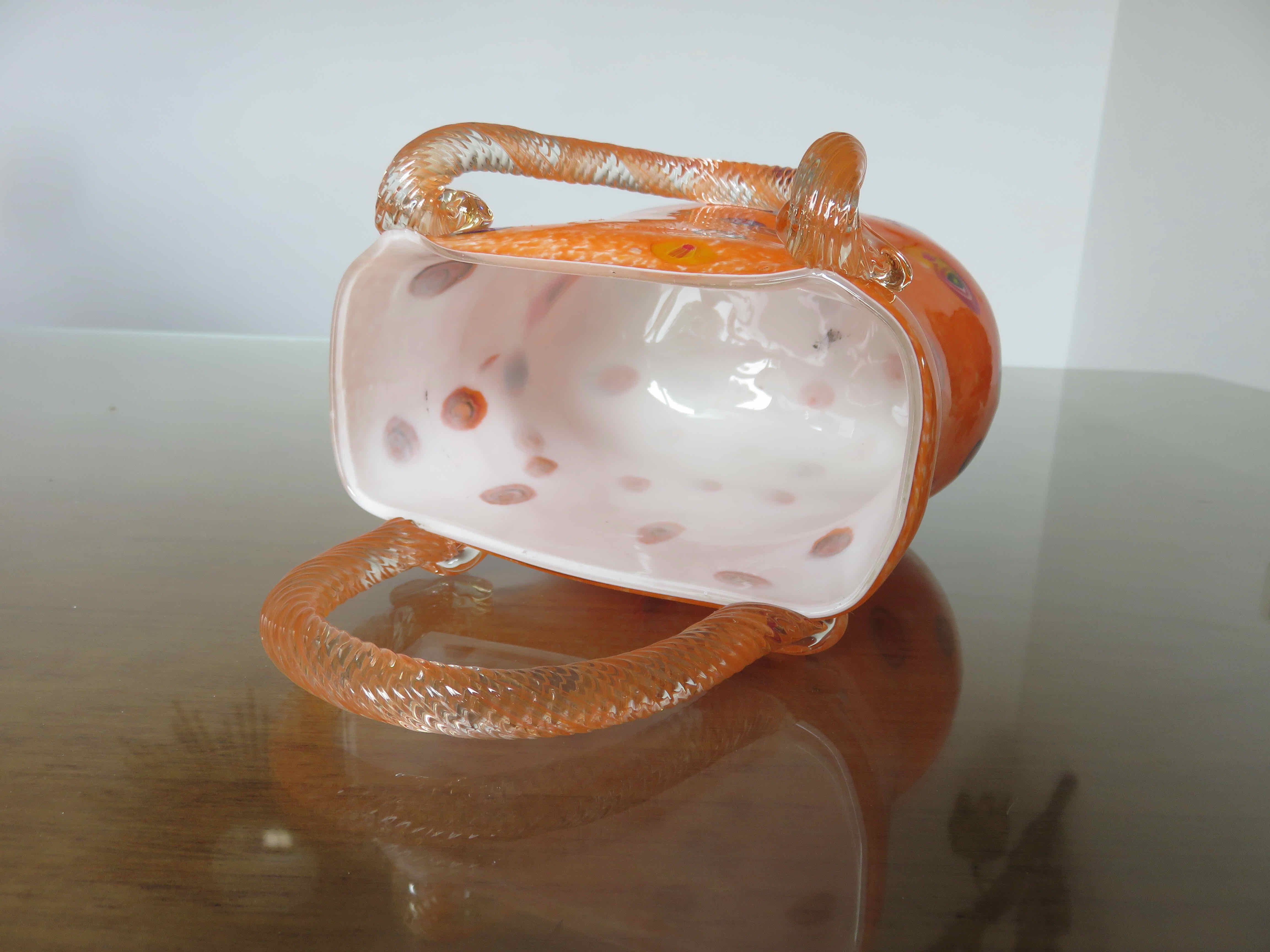 Vase "handbag" in orange Murano glass 60s 70s