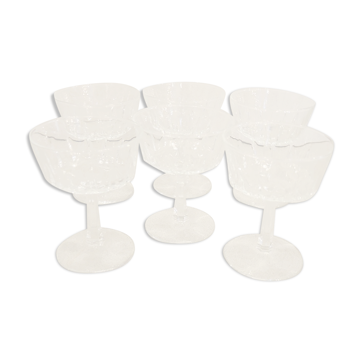 6 old glass champagne glasses