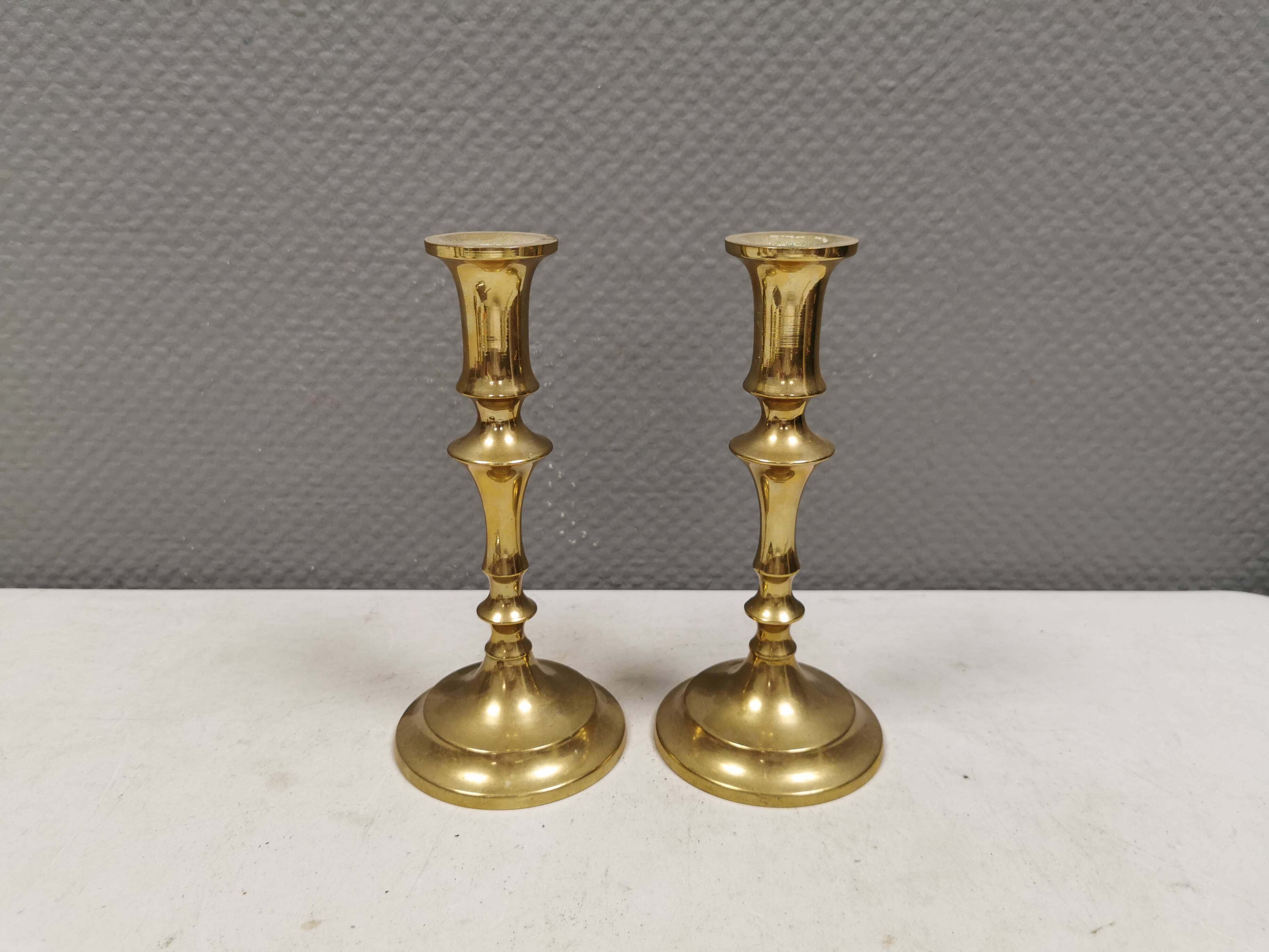 A set of vintage brass candlesticks. Denmark 1960-70s.