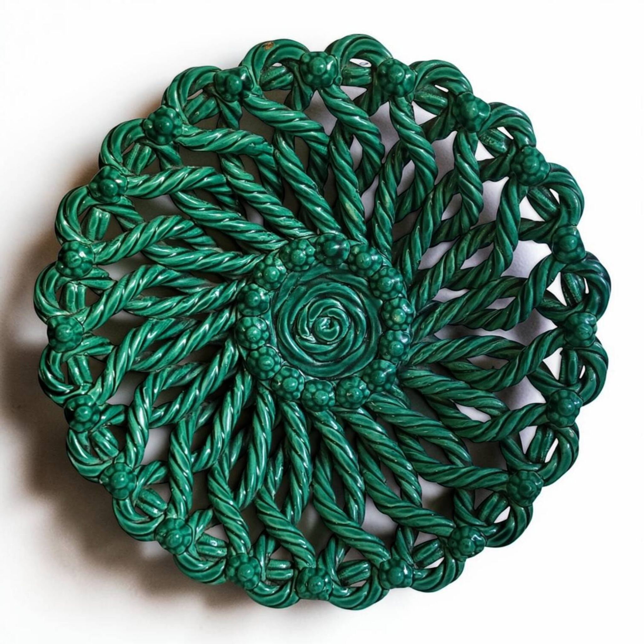 Woven ceramic basket signed Vallauris