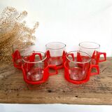 5 vintage red glass and plastic cups