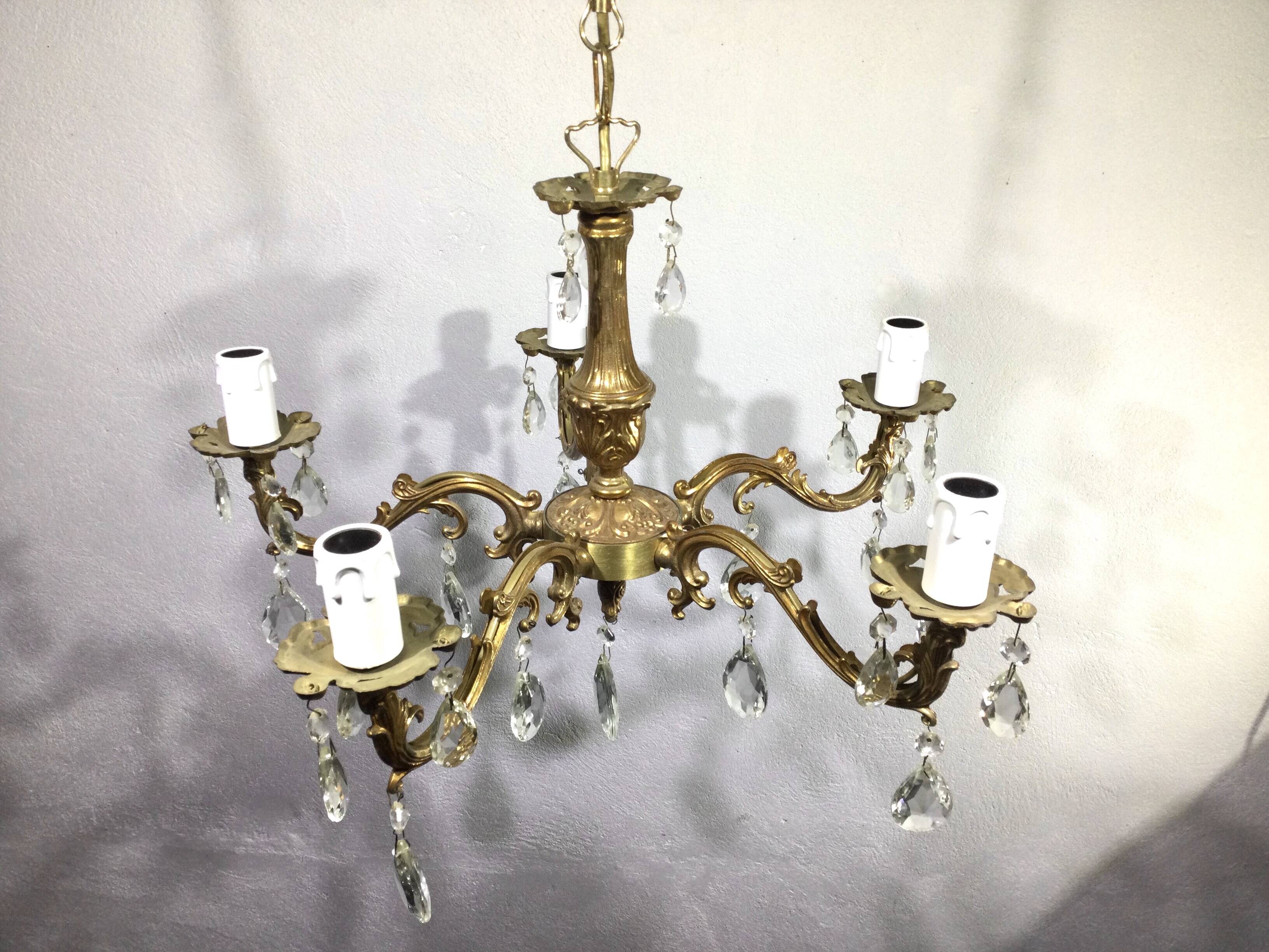 5-light chandelier in bronze and pendants