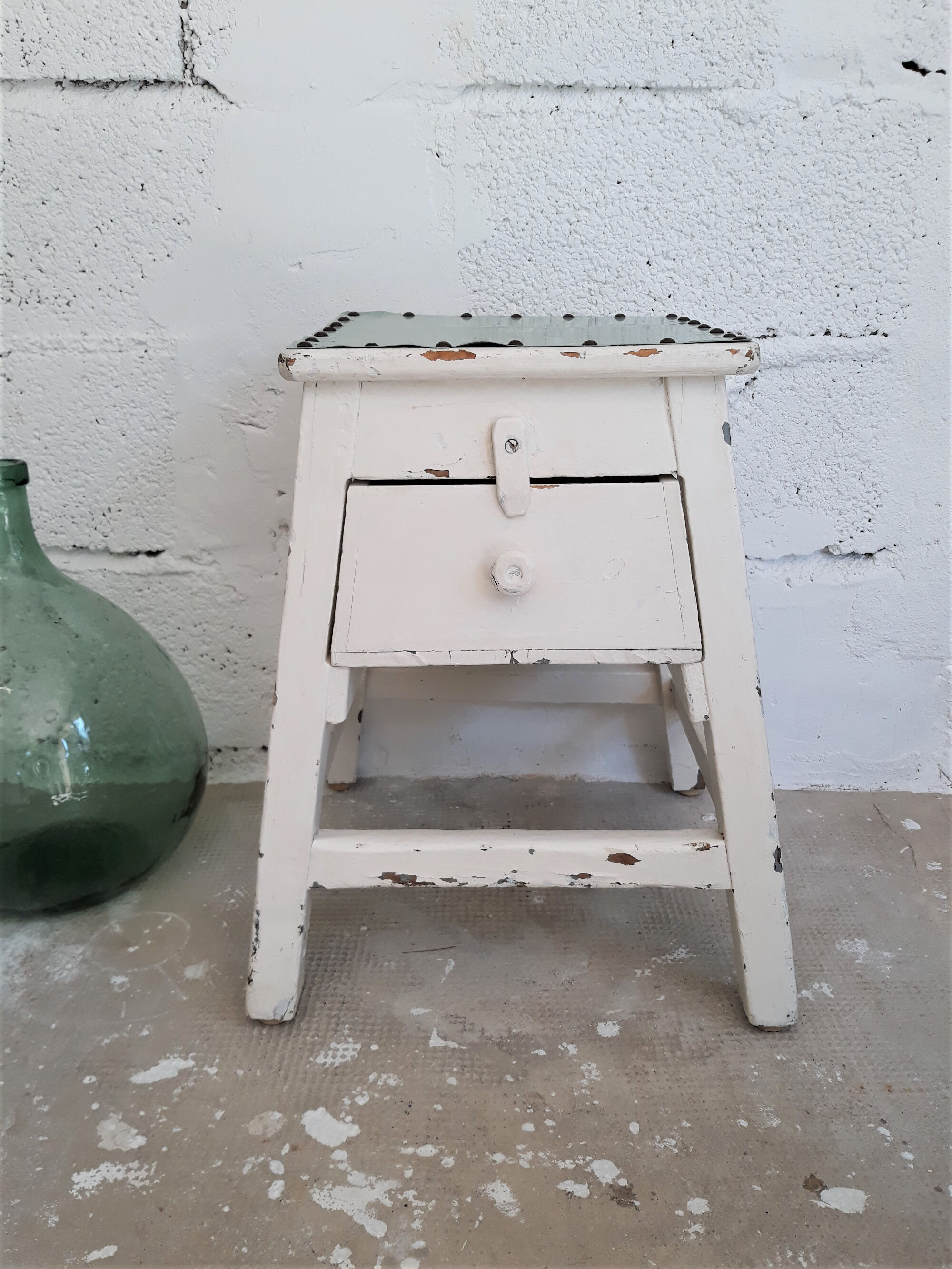 Wooden waxer's stool with drawer