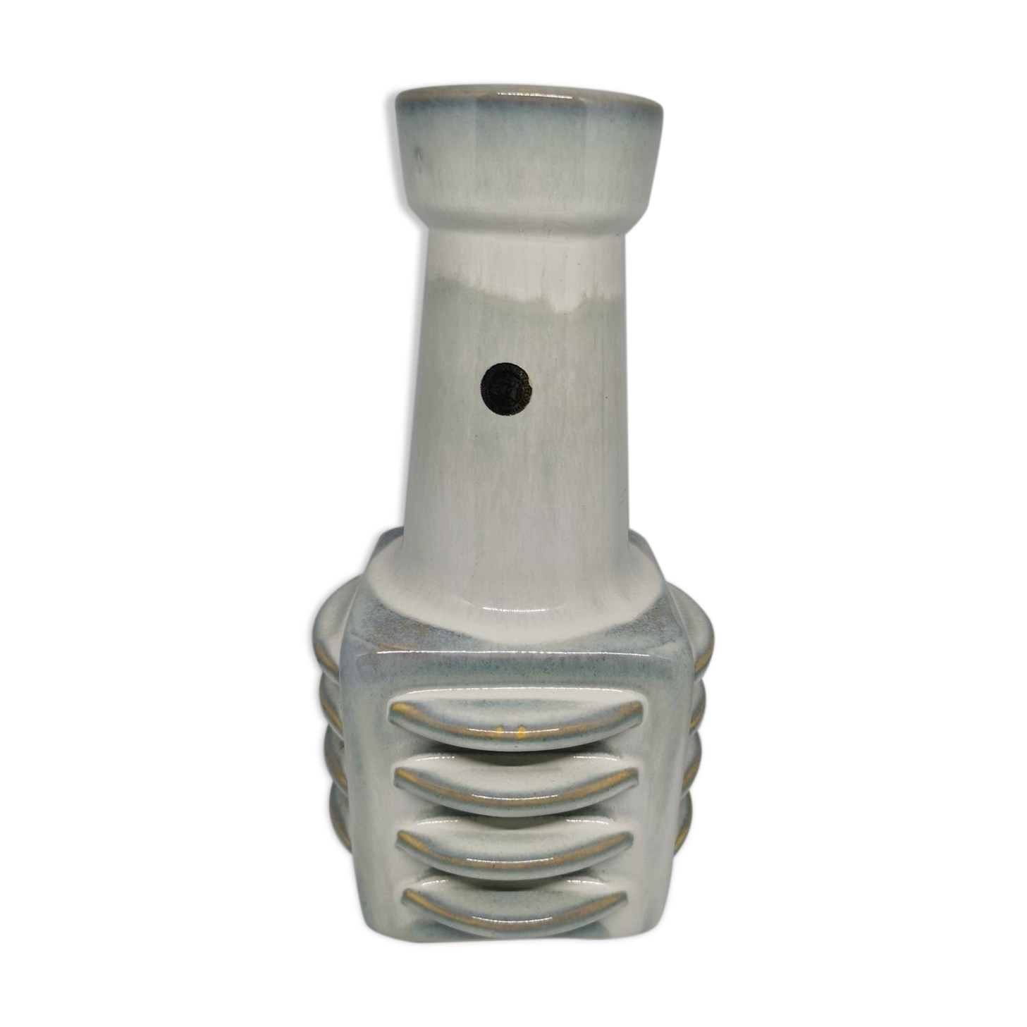 Vintage vase in sandstone , white and blue enamel by Einar Johansen Soholm 1960 Denmark