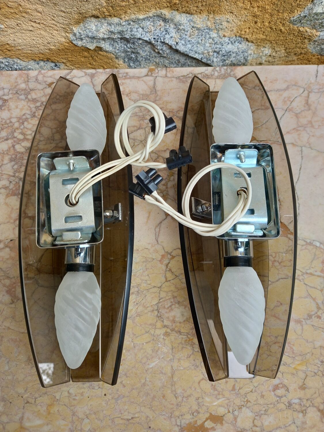 Pair of Veca brand glass wall lights