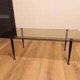 Rectangular coffee table with metal & brass foot and smoked glass, vintage 70s