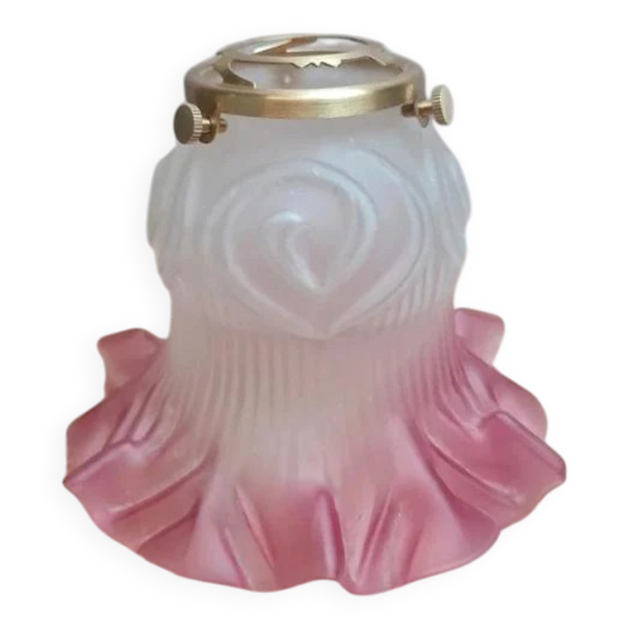 Abat-jour ancien en verre dépoli rose
