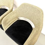 Series of six swivel chairs with organic shell, mottled fabric and base dis