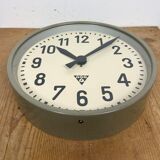 Grey Industrial Factory Wall Clock from Pragotron, 1950s