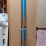 Pair of vintage wooden skis 206 cm color Blue