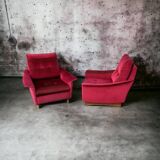 Pair of vintage comfortable armchairs in fabrics probably italian from the 1950s-60s