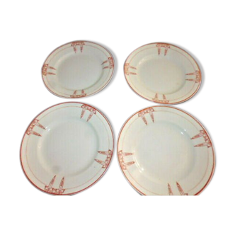 Set of 4 plates of old flats orchies art deco décor