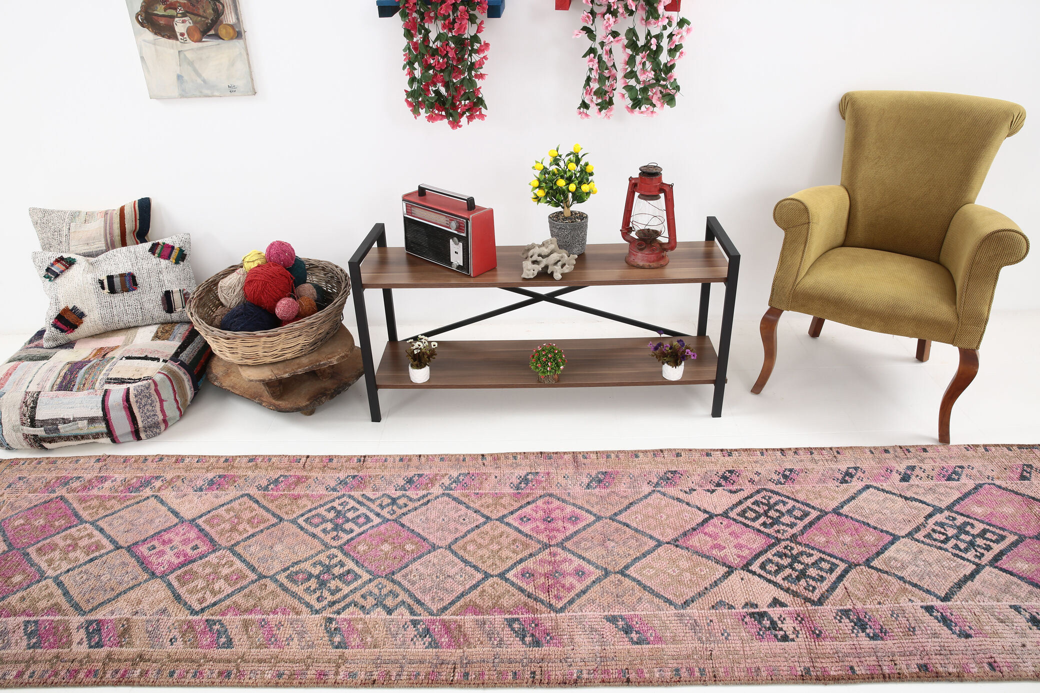 Navy blue & pink runner rug 83x380cm