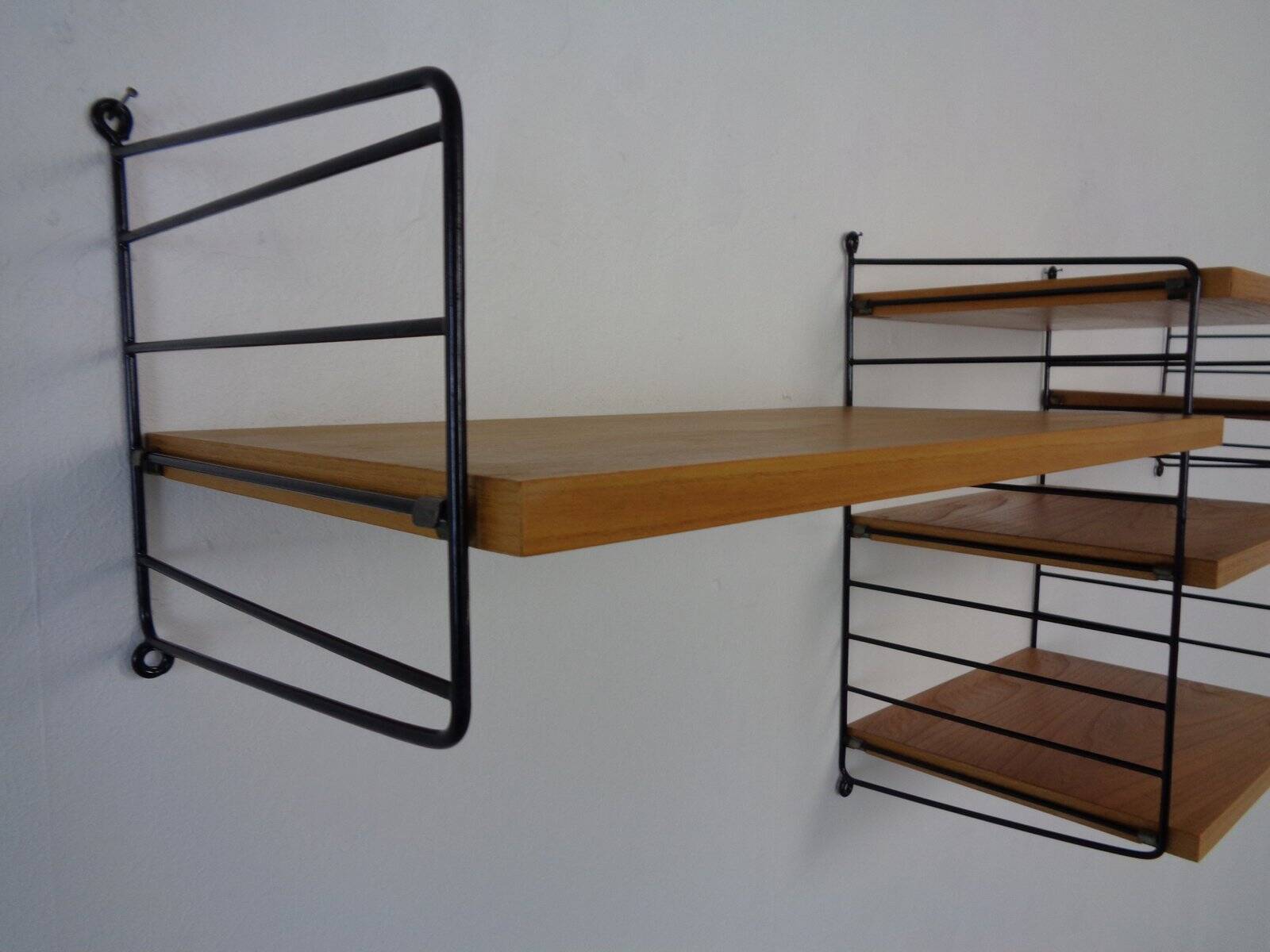 Swedish Ash and Metal Wall Unit by Kajsa & Nils Nisse Strinning for String, 1950s, Set of 9