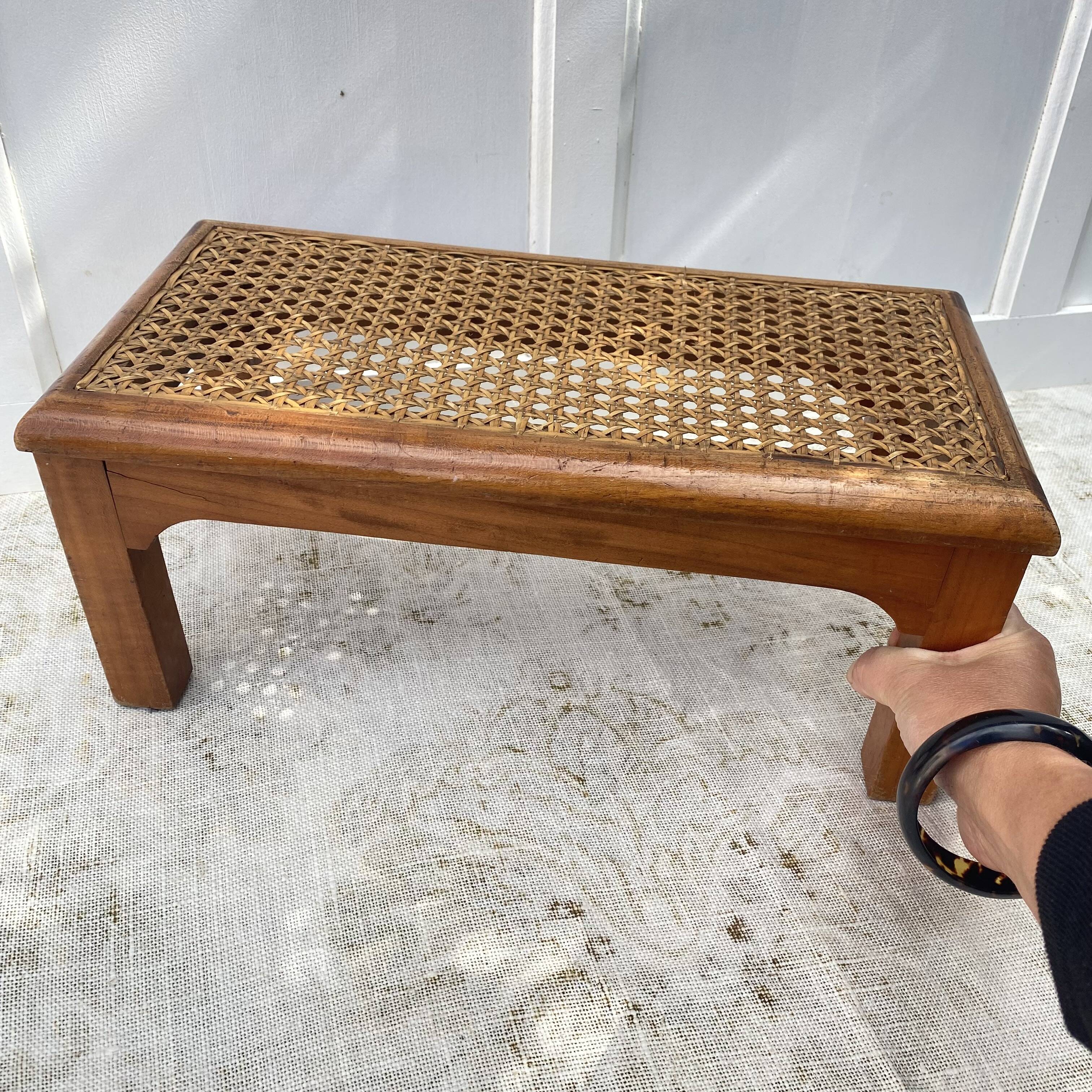 Low stool, wooden and cane footrest